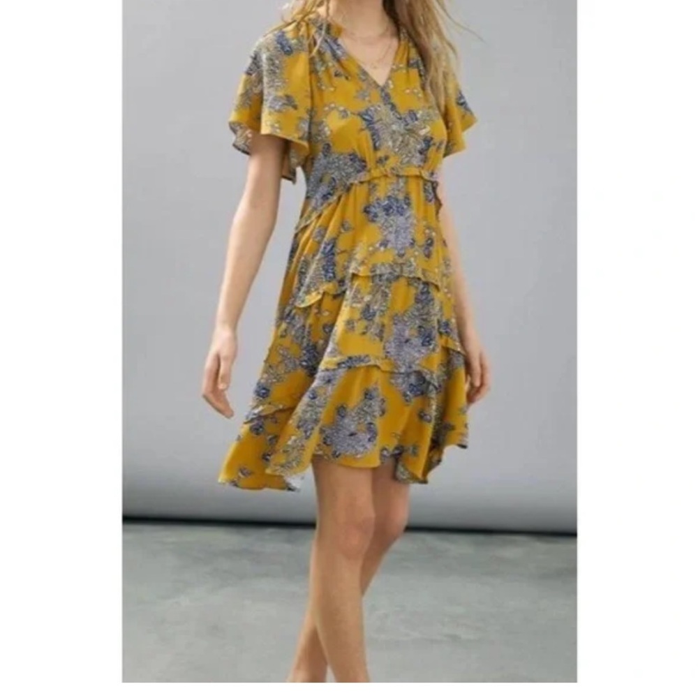 Anthropologie Yellow and Blue Floral Mini Dress